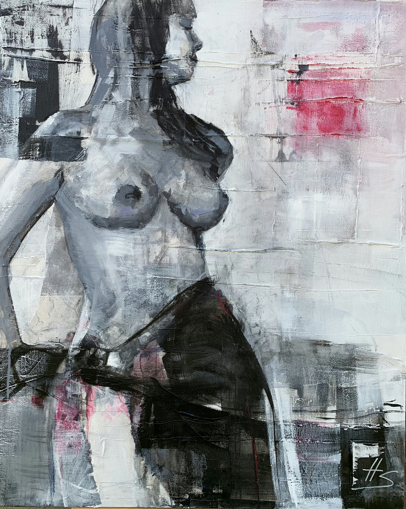 Nude artwork by Heike Schümann depicts a standing woman